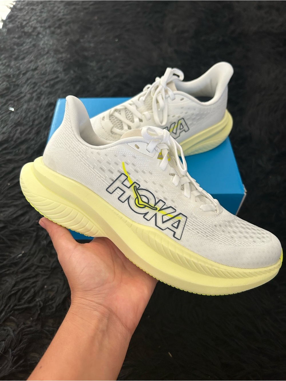 HOKA Mach white neon athletic training running shoes sneakers women’s 7.5 new